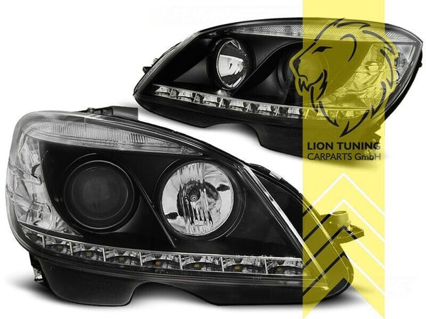 LT Pair LED DRL Lightbar Headlights Mercedes W204 S204 C-Class black 07-10 LHD