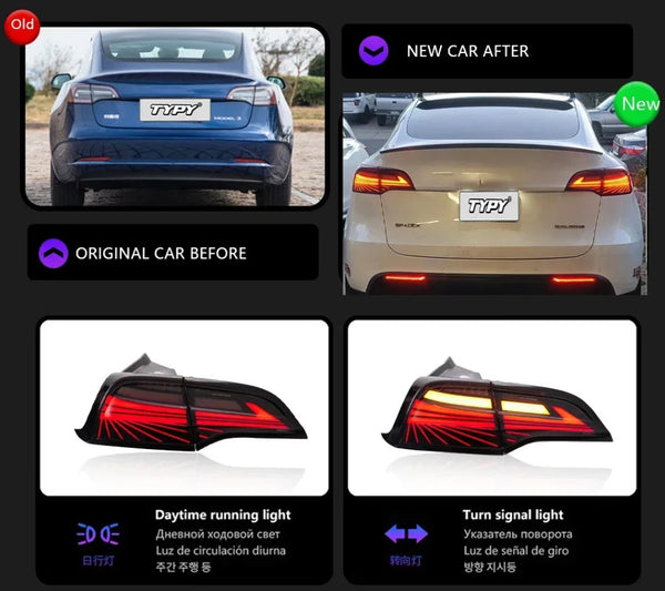 TYPY Pair Tesla Model 3 Y 2019-2022 LED Dynamic Rear Lights Dynamic Tail LHD