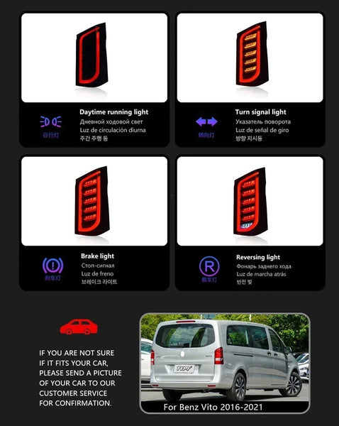 TYPY Pair LED DRL Rear Lights 16-21 Vito W447 V-Class Taillights Red or Black