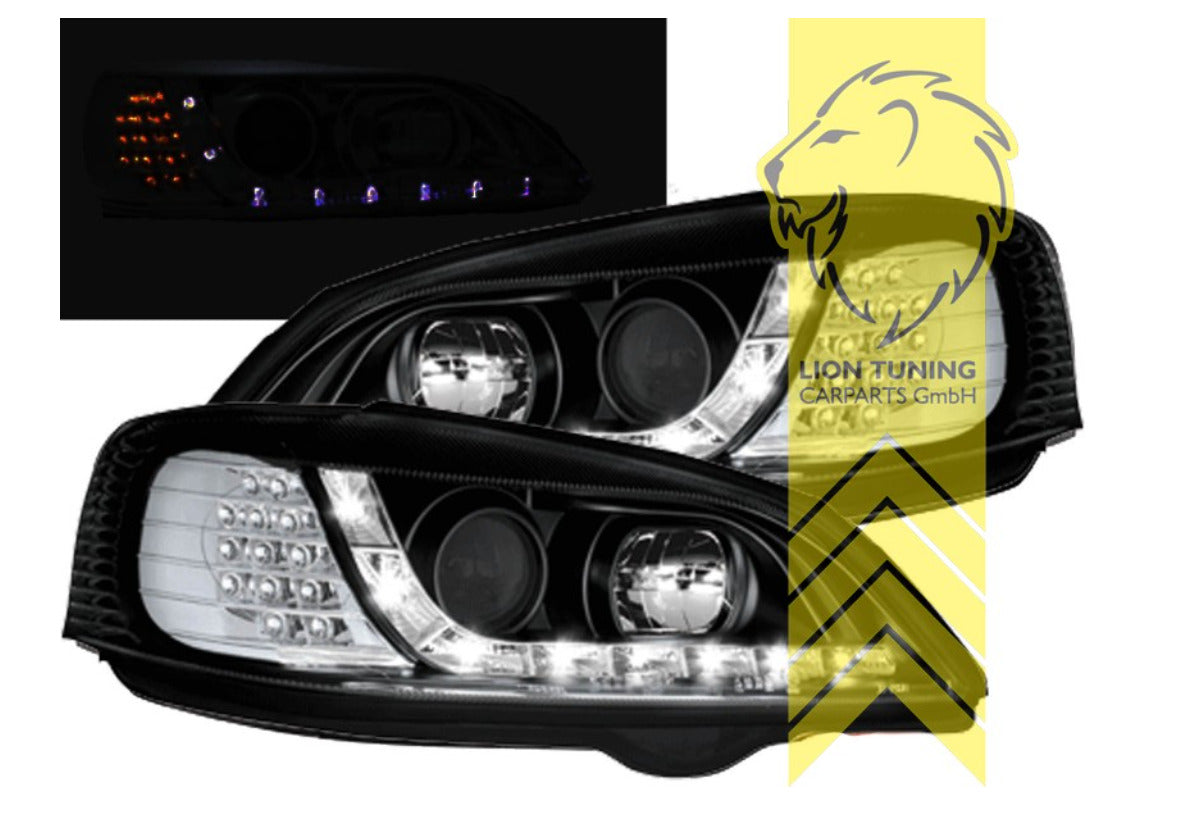 LT Set Opel Vauxhall Astra G black LED DRL Lightbar Halo Headlights LHD 98-05