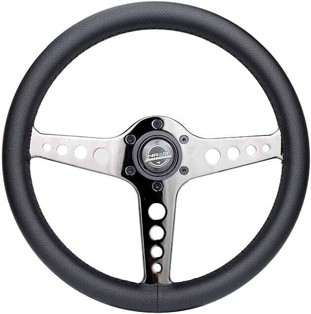 NRG Innovations Univ 350mm Leather Steering WHEEL Light Weight CHROME Car Sim