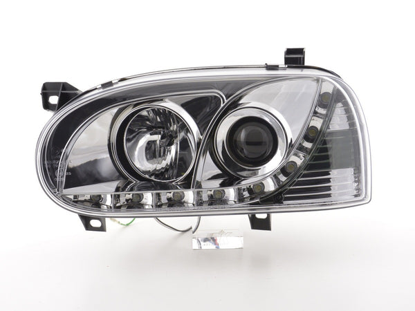 FK Pair LED DRL Lightbar Halogen Headlights VW Golf 3 91-97 chrome RHD