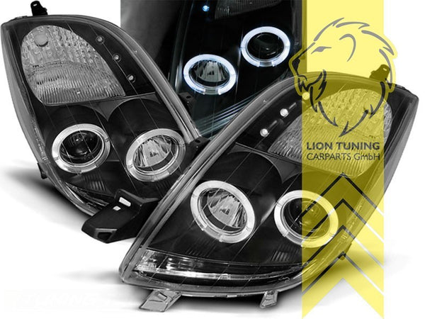 LT Pair LED DRL Lightbar Halo CCFL Headlights Toyota Yaris 1 P9 05-09 Black LHD