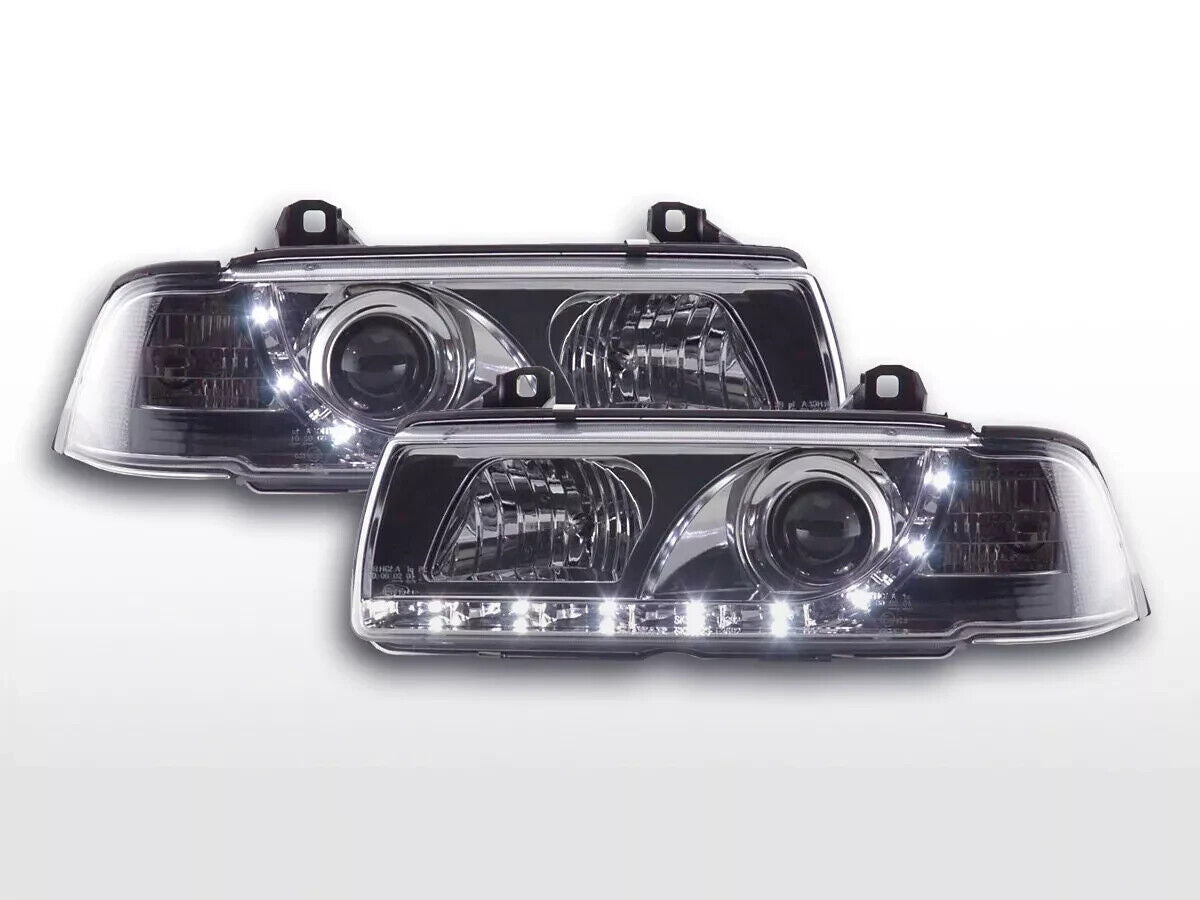 FK LED Headlights Angel Eyes Halo Ring BMW 3-series E36 Saloon 92-98 Chrome LHD