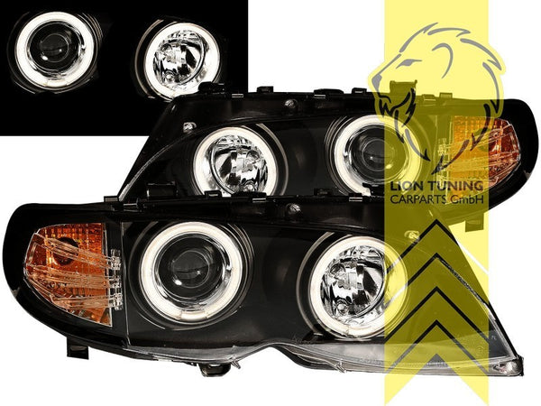 LT LED DRL Halo CCFL Headlights BMW E46 Sedan Touring Facelift 01-05 black LHD