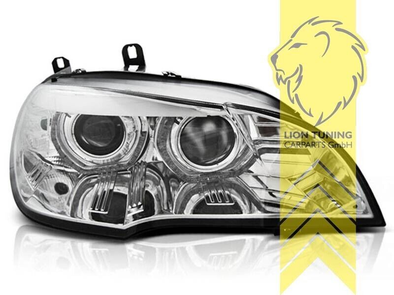 LT  Pair LED DRL Lightbar 4D Halo Ring Headlights BMW X5 E70 chrome LHD