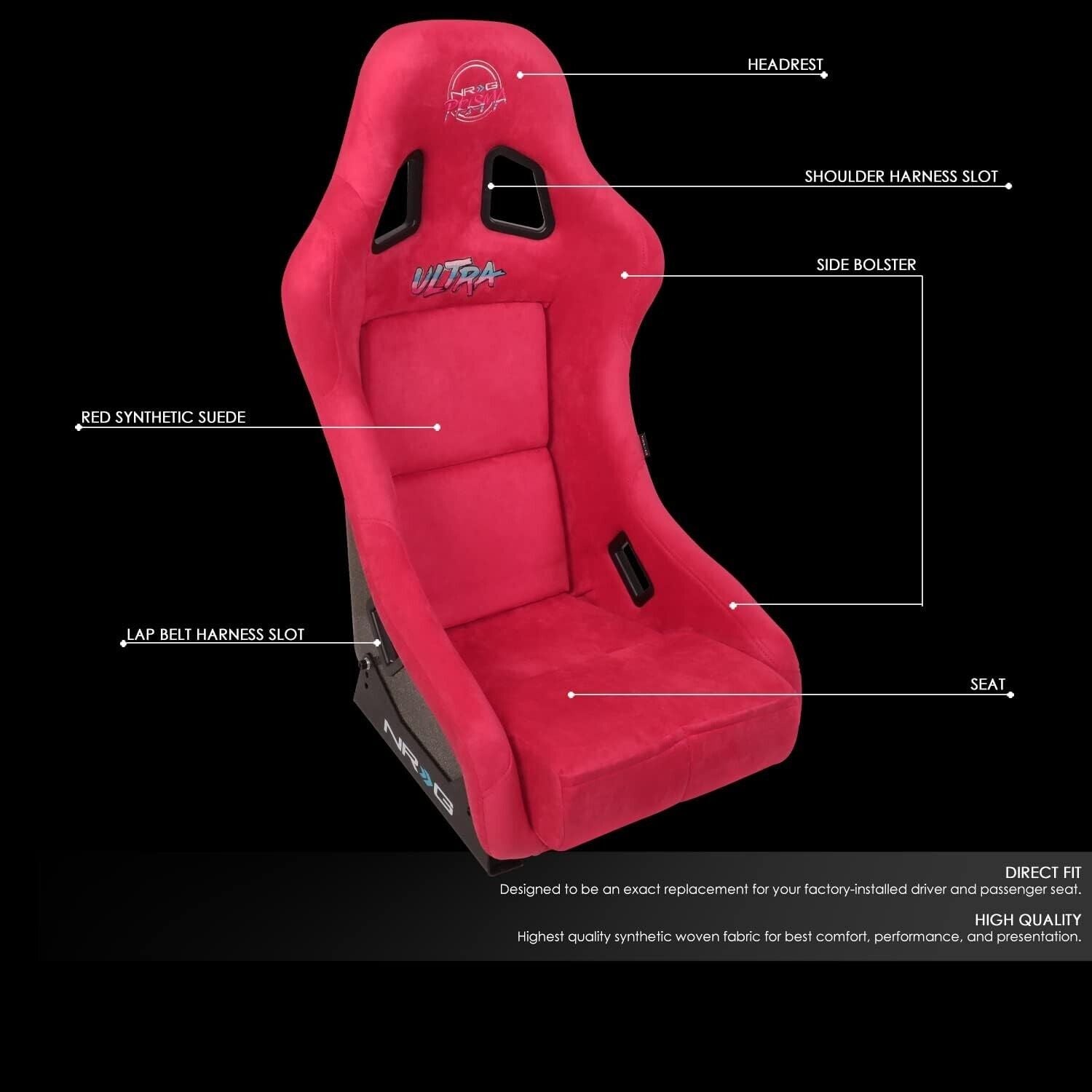 UK STOCK NRG PRISMA ULTRA x1 Universal Sports Bucket Seat Red Alcantara MEDIUM