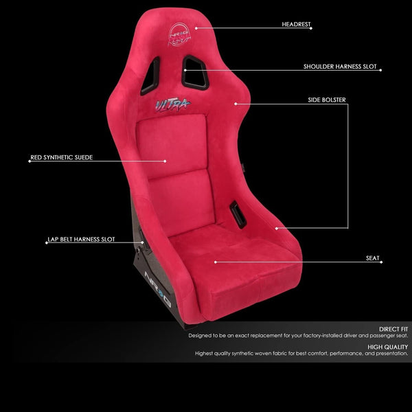 UK STOCK NRG PRISMA ULTRA x1 Universal Sports Bucket Seat Red Alcantara MEDIUM