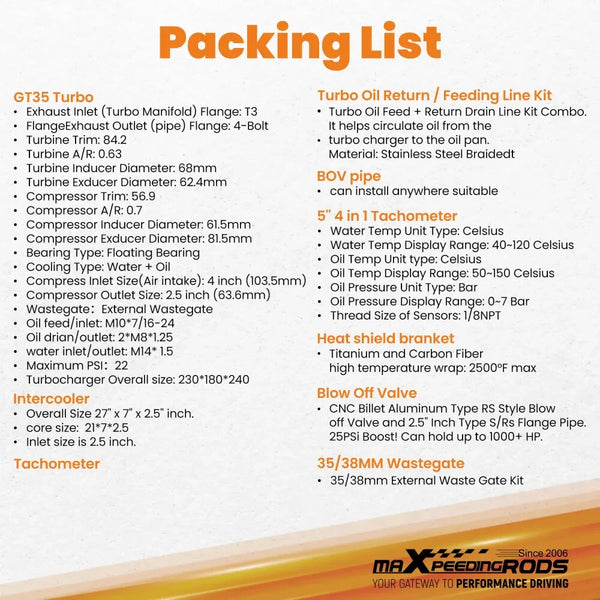 MXPR Universal Turbo Charger Kit For 2.5 - 6.0 GT35 GT3582 Intercooler Bundle