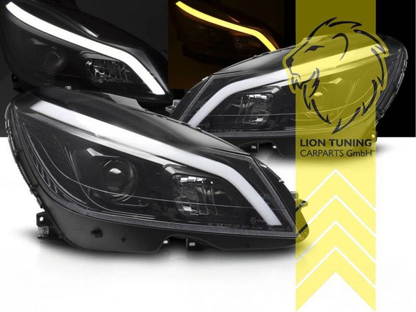 LT LED DRL Lightbar Headlights Mercedes Benz W204 S204 C-Class gloss black LHD