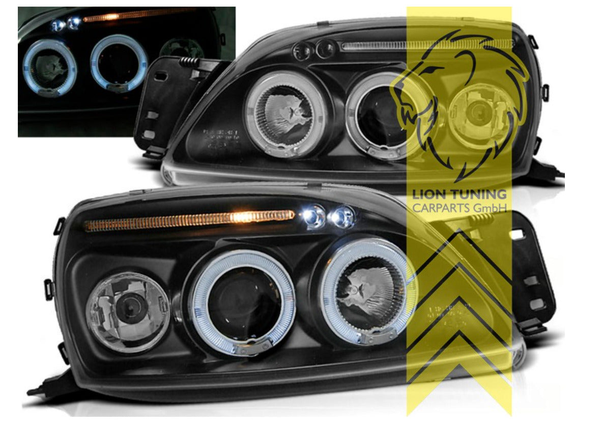 LT LED DRL Halo Ring Headlights Ford Fiesta 5 MK5 JA JB FL JAS JBS black LHD