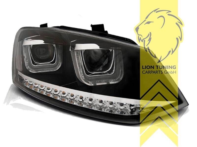 LT Pair LED DRL Lightbar Headlights VW Polo 6R 6C 09-17 U-Tube DYNAM black LHD