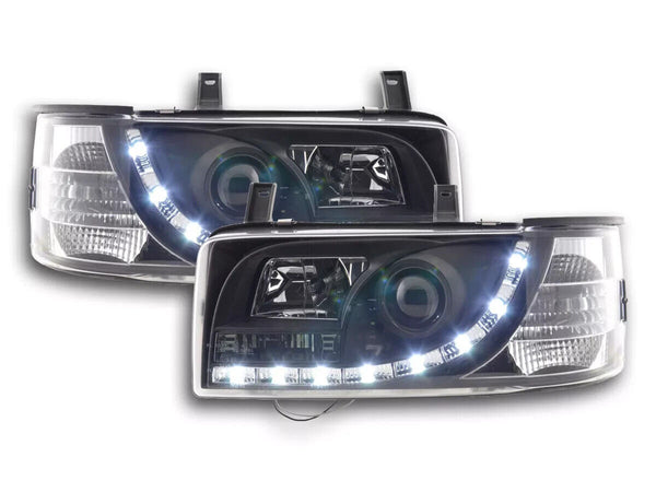 FK Pair LED DRL Devil Eye Lightbar Headlights VW Transporter T4 90-96 Black RHD