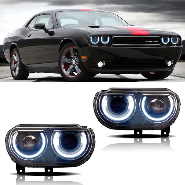 VLAND EU Pair Dodge Challenger 08-14 LED DRL RGB Colour Halo Headlights LHD