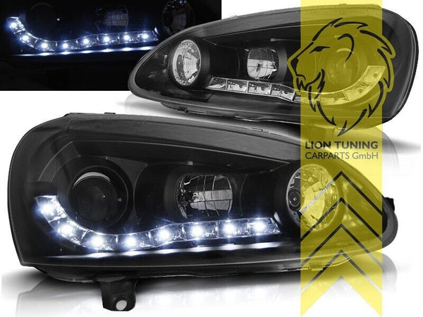 LT LED DRL Lightbar Halo Projector Headlights VW Golf 5 1K1 1K5 03-09 black LHD