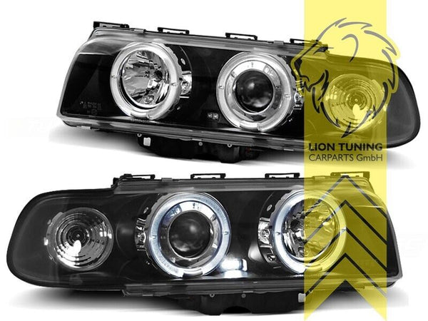 LT Pair LED DRL Halo Ring Angel Eye Headlights BMW E38 black 98-01 Facelift LHD