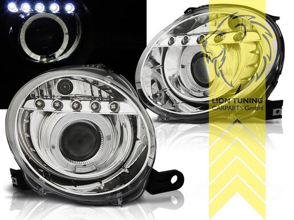 LT LED DRL Lightbar Halo Ring Lightbar Headlights Fiat 500 312 Chrome 07-16 LHD