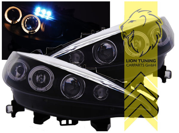 LT LED Angel Eye Halo Headlights Peugeot 207 207CC CC Cabrio SW Break Black LHD