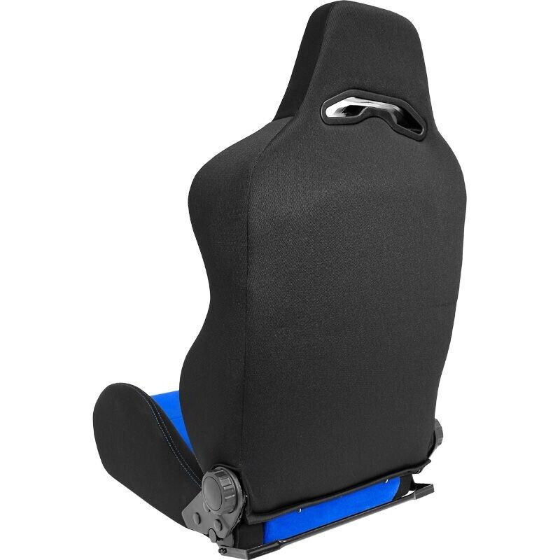 x2 Autostyle Black & Bright Blue Sports Car Bucket Seats Synth Leather +slides