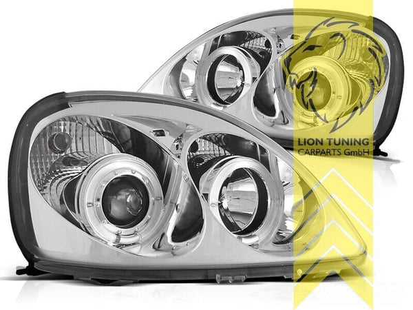 LT Pair LED DRL Lightbar Halo Ring Angel Eye Headlights Yaris 1 MK1 Chrome LHD