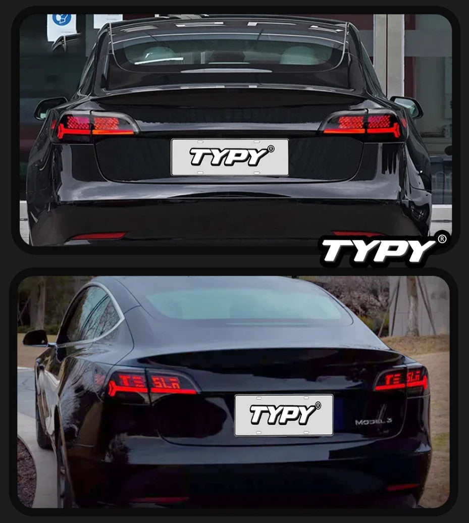 TYPY Pair Tesla Model 3 Y LED DOT MATRIX Stop TEXT Dynam Rear Lights Tail LHD