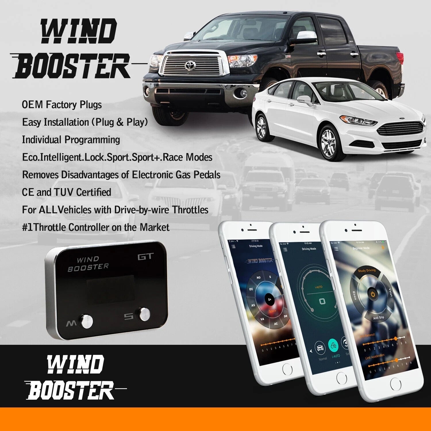 WINDBOOSTER GT & Bluetooth Mobile App Throttle Controller VW T5 T6 Seat Ibiza 6 Golf 4