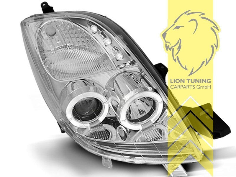 LT Pair LED DRL Lightbar Halo Ring Headlights Toyota Yaris 1 P9 05-09 chrome LHD