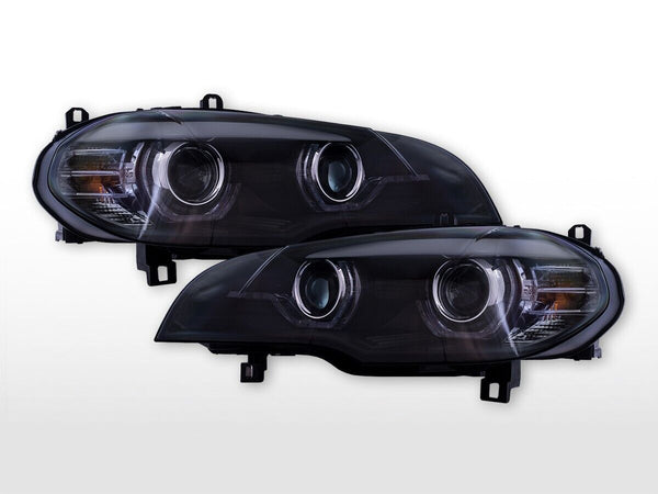 FK Pair LED DRL Halo Projector Headlights BMW X5 E70 08-13 Black Servo AFS LHD