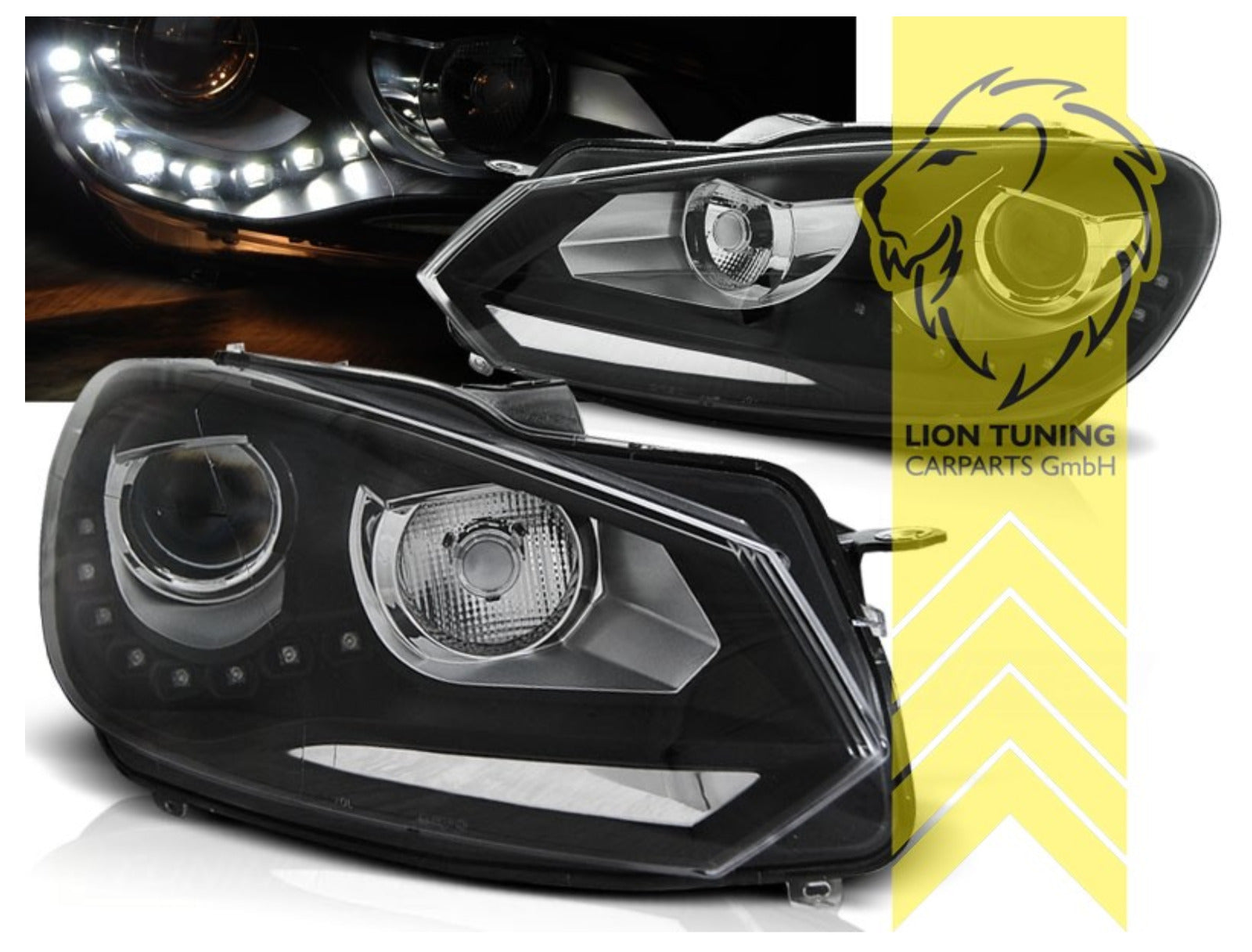 LT Set LED DRL Halo Ring Headlights VW Golf 6 MK6 Limo Variant Cabrio black LHD