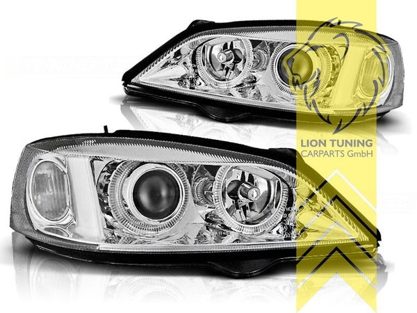 LT Pair LED DRL Angel Eye Headlights Opel Vauxhall Astra G Chrome 98-05 LHD