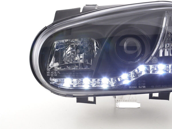 UK FK LED DRL Halo Projector Lightbar Headlights Golf 4 1J MK4 98-03 Black RHD