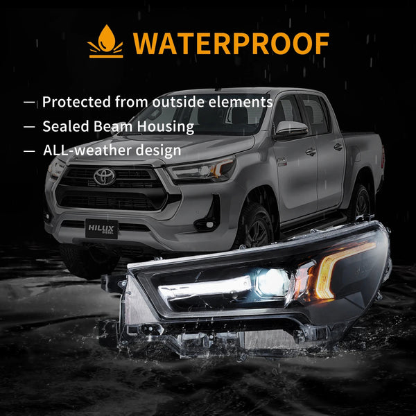 VLAND 21-24 Toyota Hilux Bi LED DRL Projector Streamer Headlights Black LHD RHD