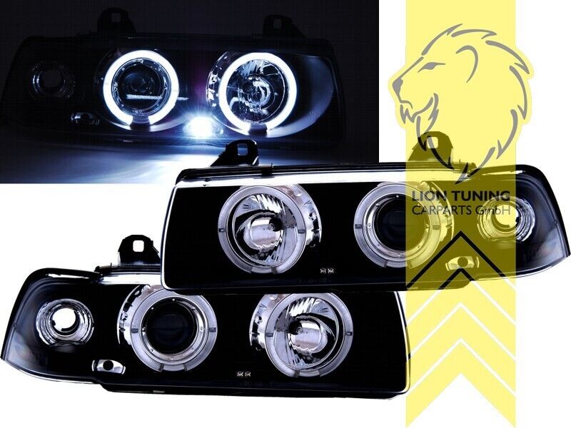 LT LED DRL Halo CCFL Headlights BMW E36 Sedan Touring Compact 90-00 black LHD