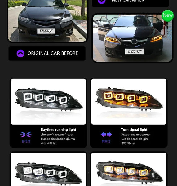 TYPY Pair 03-15 Mazda 6 Bugatti Styling Full LED DRL Dynamic Headlights LED