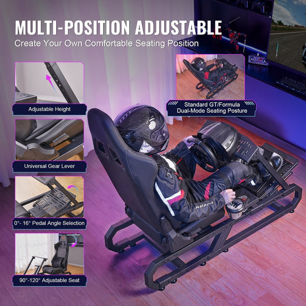 VVR Driving Game Sim Racing Frame Rig + Bucket Seat for Wheel Pedals Xbox PS PC