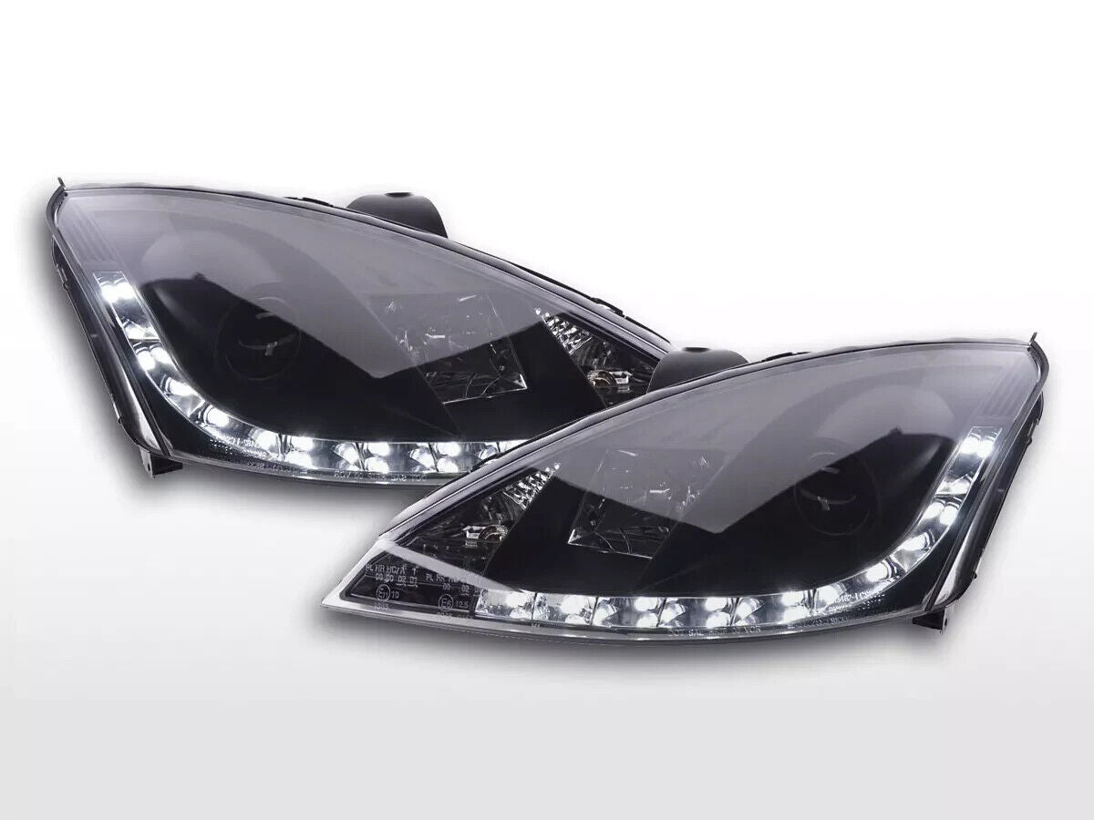 FK Pair LED DRL Black Headlights Ford Focus 1 MK1 C170 00-04 Black LHD ST RS