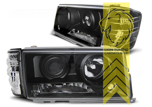 LT Pair LED DRL Halo Projector Headlights Mercedes W201 190E 82-93 Black H1 LHD