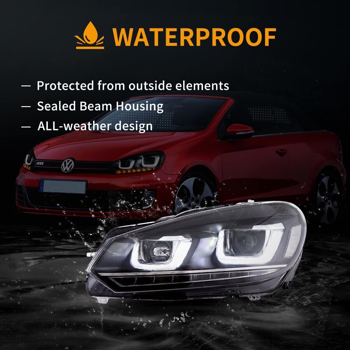 VLAND 08-14 Golf 6 MK6 A6 5K Lightbar DYNAMIC LED DRL Headlights Demon Eye RHD