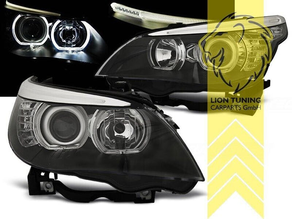 LT LED DRL Halo Lightbar Headlights BMW E60 Sedan E61 03-07 Touring black LHD