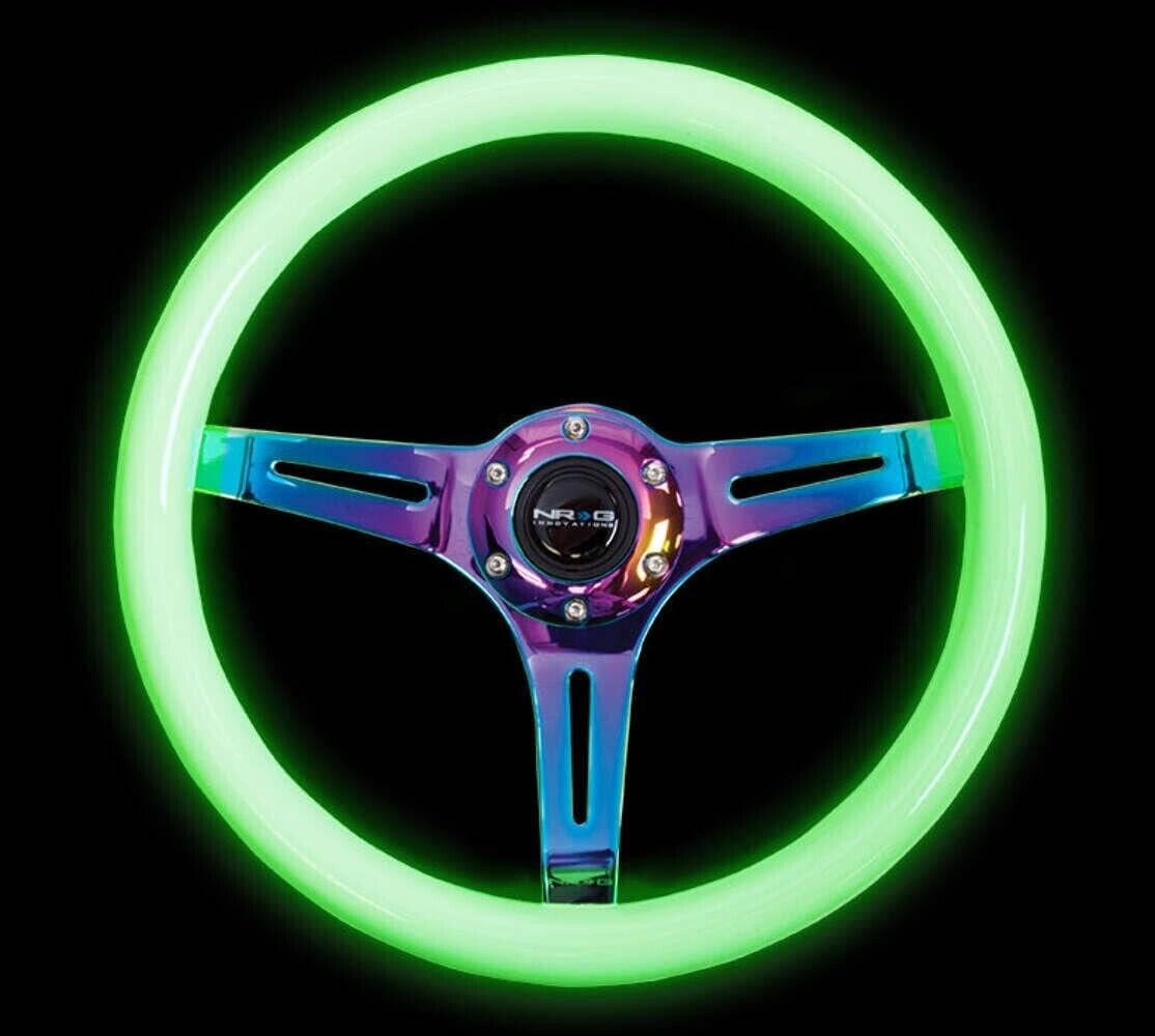 NRG Innovations Uni 350mm Steering WHEEL Car Neochrome Wood Glow-N-Dark White GLOW IN THE DARK