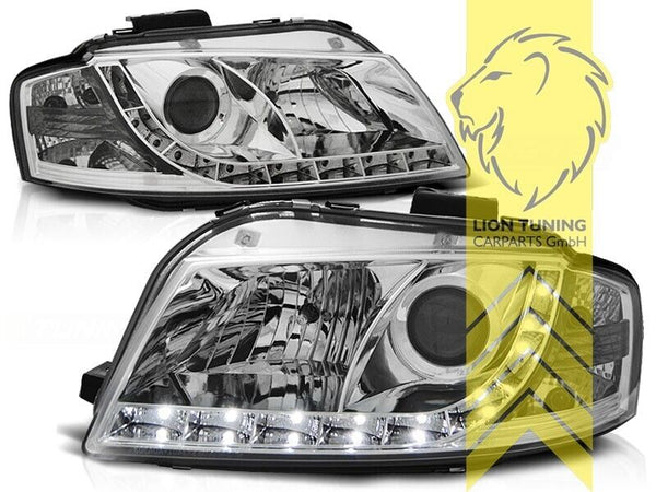 LT Pair LED DRL Halo Lightbar Headlights Audi A3 8P 8PA 03-08 H7 / H7 Chrome LHD