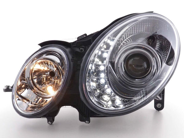 FK LED DRL Halo Lightbar HEADLIGHTS Mercedes E-Class 211 W211 02-06 Chrome LHD