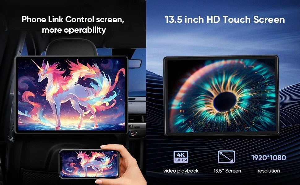 ANDRSEPRO VT-1380A 1x Headrest OLED 4K Screen 13.5" Android Apps Wifi MirrorCast