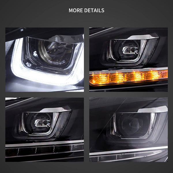 VLAND 08-14 Golf 6 MK6 A6 5K Lightbar DYNAMIC LED DRL Headlights Demon Eye RHD