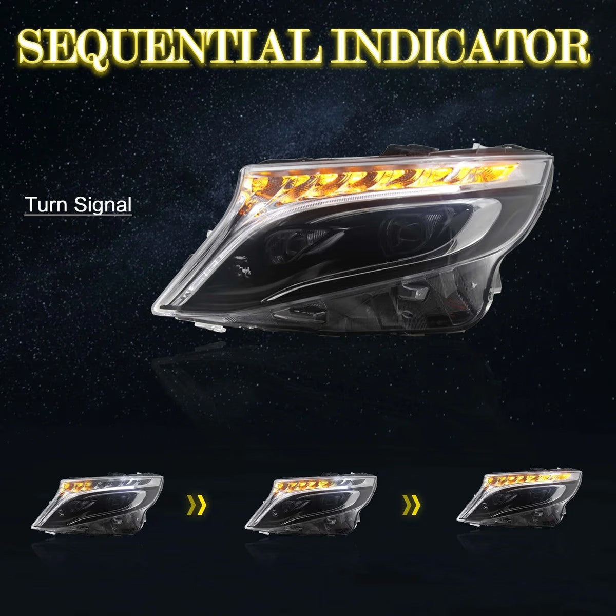 VLAND EU Pair Mercedes Metris Vito 14-23 LED DRL Lightbar Halo Headlights LHD