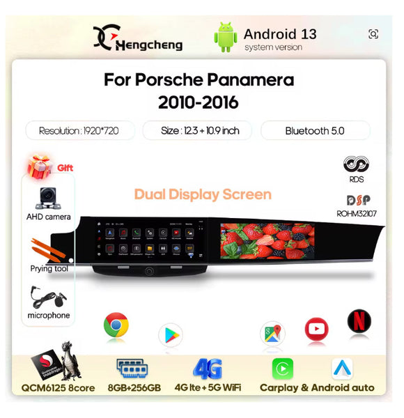 HC 12.3" Dual screen Porsche Panamera 10-16  Android 13 Carplay 4G 8Core 8x128G