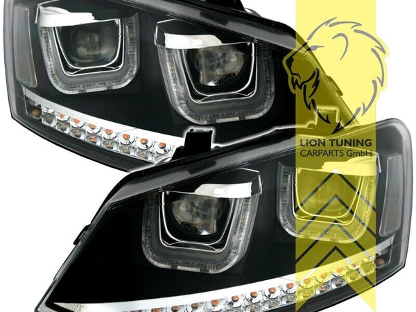 UK LT Pair LED DRL Halo Lightbar Headlights VW Polo 6R 6C U-Tube black H7 LHD