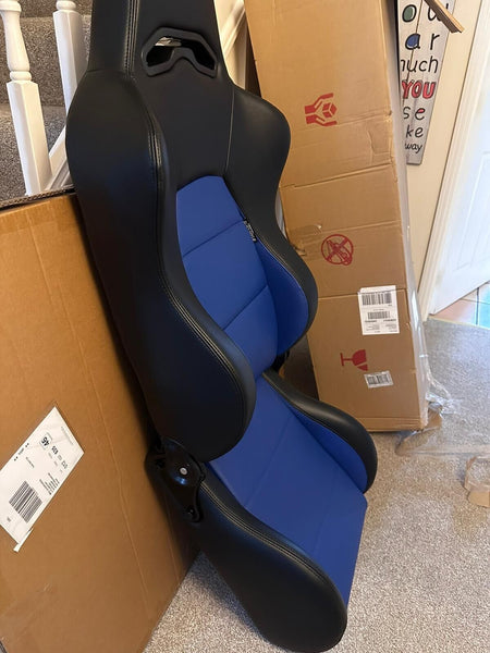 UK ATS x1 Single Universal Reclining Sports Bucket Seat BLACK BLUE + runners