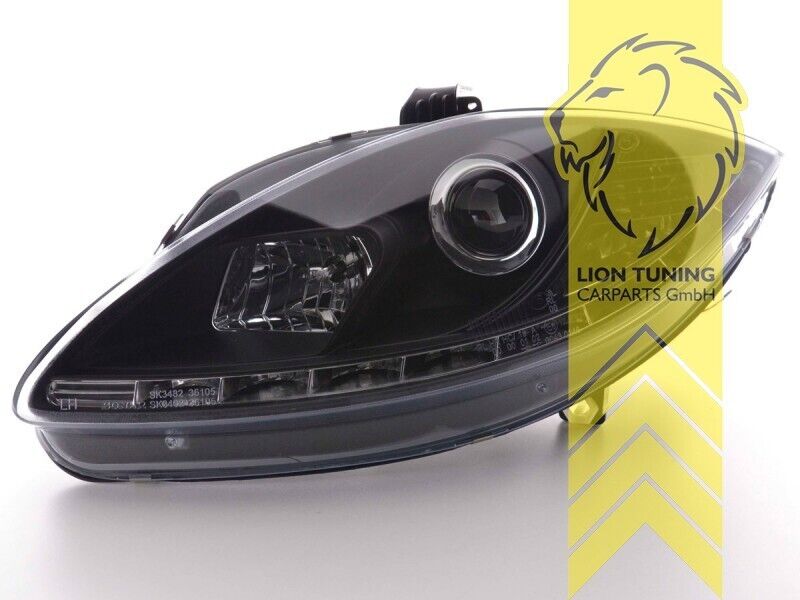 LT LED DRL Lightbar Headlights Seat Leon 1P Altea 5P 04-09 H1 Black LHD