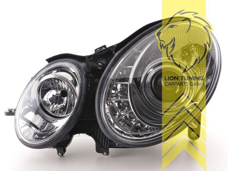 LT LED DRL Halo Lightbar H1 Headlights Mercedes W211 E-Class 06-09 chrome LHD